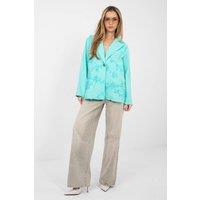 Love Lace Women's Floral Embroidered Denim Cotton Blazer in Turquoise