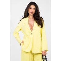 Love Lace Women's Cotton Elastane Denim Blazer with Patch Pockets in Yellow
