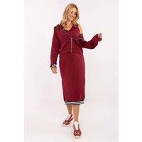 Love Lace Women's Casual Hoodie Zip Midi Dress Set in Burgundy