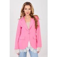 Love Lace Women's Elegant Lace Trim Tailored Jacket Shoulder Pads in Pink