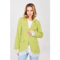 Love Lace Women's Tailored Lace Trim Blazer with Shoulder Pads in Green