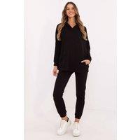 Love Lace Women's Cotton Polyester Tracksuit Set Kangaroo Pocket in Black