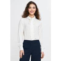 Love Lace Women's Elegant Viscose Button Shirt with Scarf Collar in White | Size: 36