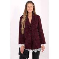 Love Lace Women's Elegant Jet Embellished Lace Blazer in Burgundy