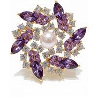 Angel Barocco Women's Royal Amethyst & Freshwater Pearl Floral Brooch