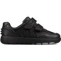 Clarks Rex Stride Toddler Black Leather Trainers, Riptape, School Shoes | Size: 7.5-Standard Fit