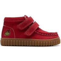 Clarks Torhill Toddler Red Ankle Boots, Riptape, Torhill | Size: 4.5-Wide Fit