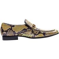 XPOSED Men's Stylish Real Leather Loafers with Buckle & Snakeskin Print in Yellow | Size: 9