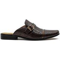 XPOSED Men's Real Leather Half Shoes with Gold Buckle - Elegant Slip-Ons in Brown | Size: 11