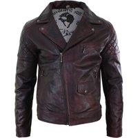 TruClothing Men's Vintage Leather Biker Jacket in Burgundy | Size: 2XL