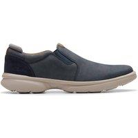 Clarks Men's Bradley Ease Navy Nubuck Slip Ons in Blue | Size: 8-Standard Fit