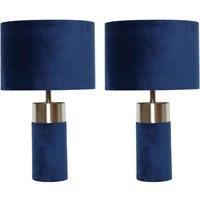 First Choice Lighting Set of 2 Navy Blue Velour Velvet Table Lamps