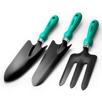 Keplin 3pc Garden Tool Set - Carbon Steel Blades & PP Handles, 11.5cm Handles in Black