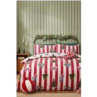 Catherine Lansfield Christmas Stripe Duvet Cover Set in Red | Size: Super King