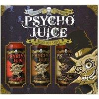 Psycho Juice Hot Chilli Sauces Gift Box Set of 3 x 148ml - Ghost Pepper, Chipotle, Roasted Garlic in Brown | Size: 3 Pack