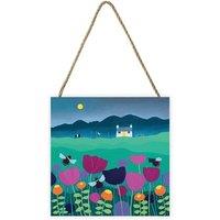 Ailsa Black Summer Meadow Wooden Print in Blue
