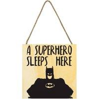 Batman A Superhero Sleeps Here Wooden Block in Yellow