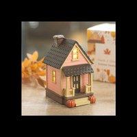 KDMD Pink LED Light Up Resin House Decoration with Pumpkin in Dusty Pink