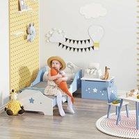 HOMCOM Kids Star & Balloon Single Bed Frame with Safe Guardrails Slats Bedroom Furniture in Blue