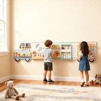 AIYAPLAY Wooden Busy Board, 5 in 1 Wall Panel Sensory Toy for Kids