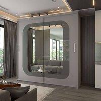Sliding Wardrobes 4U Modern Double Door Sliding Wardrobe With LED Light W203cm x H217cm in Grey