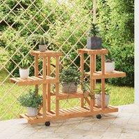 Berkfield Home Flower Stand with Wheels 110x25x78 cm Solid Wood Fir in Brown | Size: 110 x 25 x 78 cm