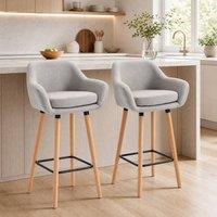 STILVORA Set of 2 Bar Stools with wooden structure beige linen