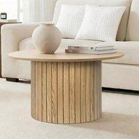 OHS Madison Ribbed Round Coffee Table Engineered Wood Living Room in Light Oak