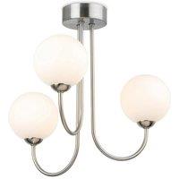 Netlighting Lyndon 3 Light Globe Flush Fitting Brushed Steel with Opal White Glass in Grey