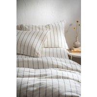 Soak&Sleep White/Blackberry Pinstripe Linen/Cotton Duvet Cover in White | Size: Double