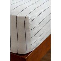 Soak&Sleep White/Blackberry Pinstripe Linen/Cotton 30cm Fitted Sheet in White | Size: Super King