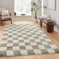 Desire Rugs Chester Living Room Shaggy Area Rug Modern - Contemporary Checkered Design in Pale Green | Size: 200 cm x 290 cm