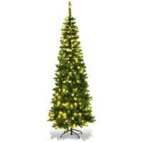 Shatchi Pre-Lit Artificial Slim Christmas Green Pencil Tree Warm White LEDs Pointed Tips with Metal Stand | Size: 7ft