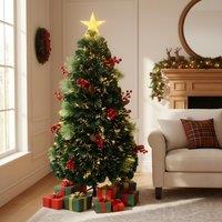 Shatchi Fibre Optic Christmas Star Topper-Green Pre-Lit Artificial Christmas Tree in Green | Size: 4ft
