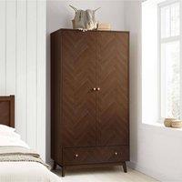 Birlea 2 Door 1 Drawer Walnut Wardrobe Herringford Chevron Parquet in Brown