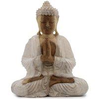 KDMD Buddha Statue Whitewash - 30cm Welcome in Brown
