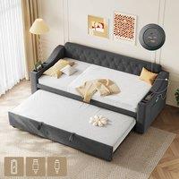 Matteo Grey Linen Upholstered 3ft Single Daybed with Charging & Trundle