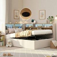 Matteo L-shaped Velvet Daybed with Storage, LED & USB - 3FT Single in Beige