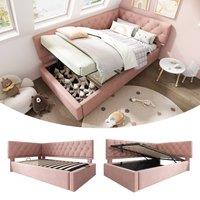 Matteo Pink Velvet Upholstered 3FT Single Daybed with Hydraulic Storage