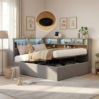 Matteo Grey Velvet L-Shaped Daybed with Hydraulic Storage - 3FT Single