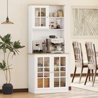 HOMCOM Home Sideboard Storage Cabinet Countertop Grid Glass Doors Shelves in White