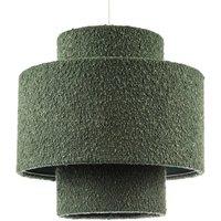 Happy Homewares Modern Tiered Pendant Shade in Luxurious Forest Green Boucle Fabric in Dark Green