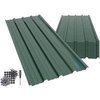 Harbour Housewares Corrugated Metal Roofing Sheets - 110 x 46cm - Pack of 14 in Green | Size: 110 x 46 cm
