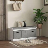 HOMCOM Shoe Bench with 3 Fabric Baskets, Shoe Storage Bench with Seat Cushion, Shoe Cabinet for Entryway, Hallway, Living Room, Bedroom in White