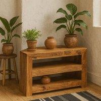 Wyld Haus Manila Corner TV Unit Light Mango Wood Open Two Shelf in Brown