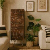 Wyld Haus Bandung Dark Mango Wood & Gold 5 Drawer Tall Chest in Brown