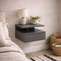 Wyld Haus Lincoln Grey Floating Bedside Table 1 Drawer Open Shelf