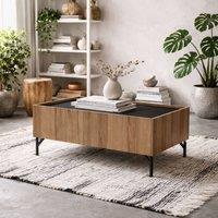 Wyld Haus Hillerod Natural Oak & Black Coffee Table with 2 Drawers in Brown