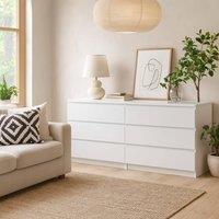 Wyld Haus Budapest White Wide Chest of Drawers 6 Drawer Gloss Finish