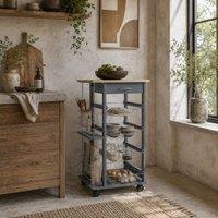 Wyld Haus Nerake Grey Rolling Kitchen Cart 4 Metal Basket Drawers Side Racks